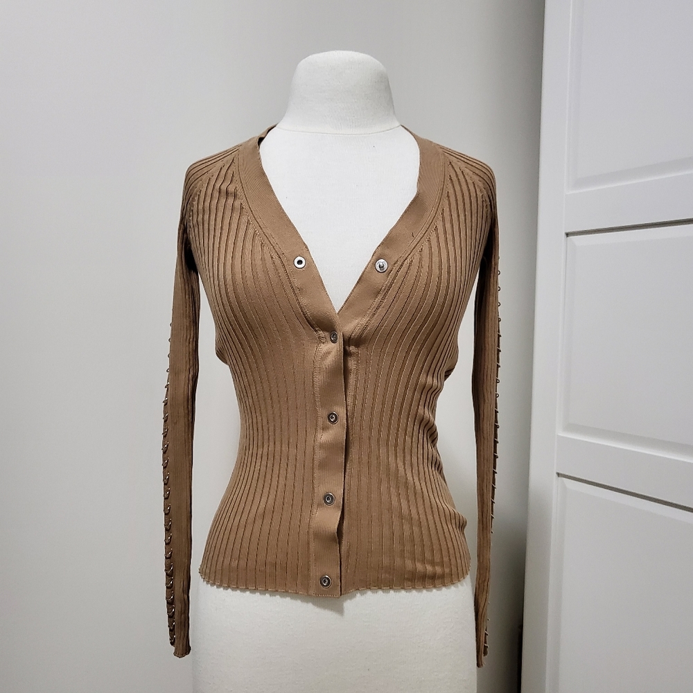 Alexander Wang Camel Ribbed Knit Cardigan XS